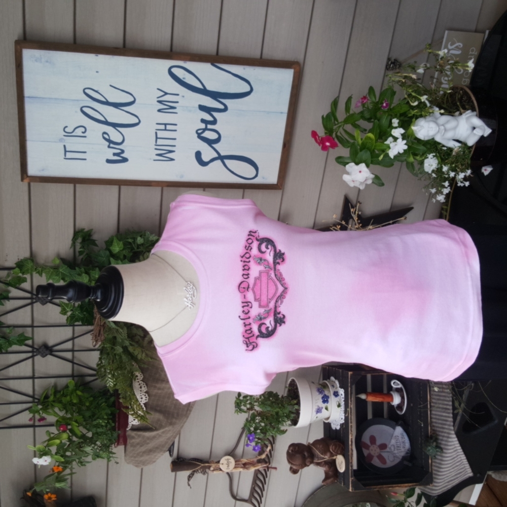 HARLEY-DAVIDSON ♡ Super Sweet Pink 'n White Sleeveless Tie-Dye Graphic H-D Top S